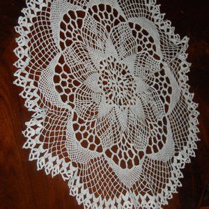 2 Vintage Doilies Ivory Color. 1 23" Circle and 1 23" Square (Stains)